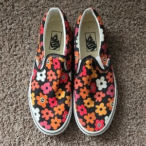 Vans Floral Slip-On Sneakers - Black, Orange, Pink, White